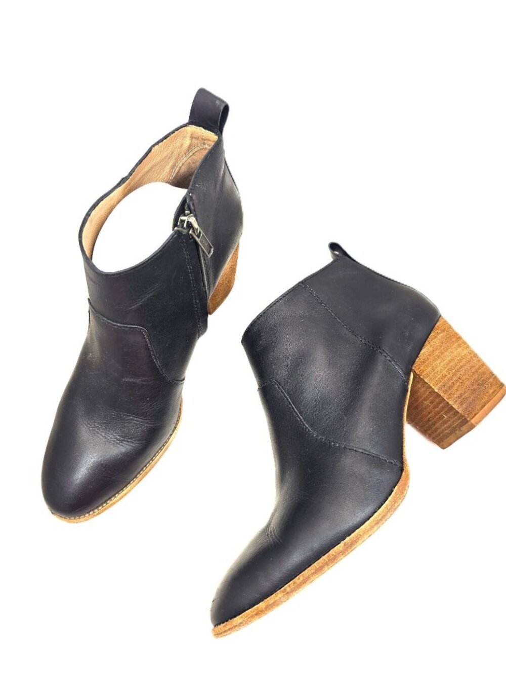 Madewell The Brenner Almond Toe Black LEather Ankle Boot Women size 9.5